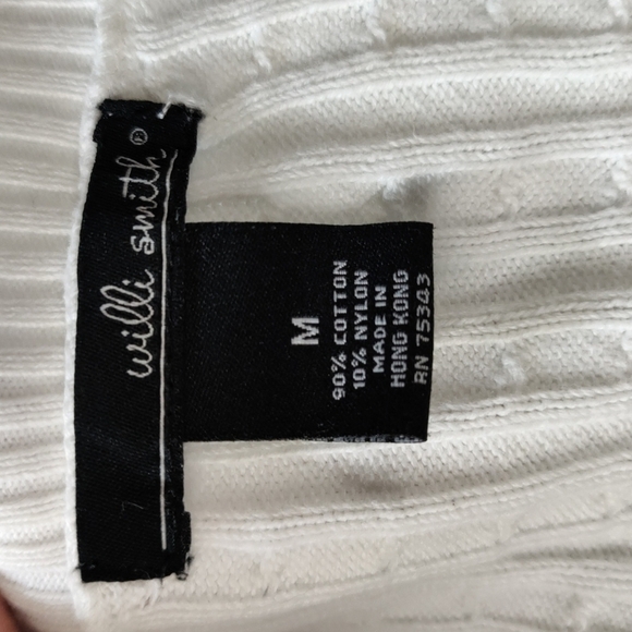 𝅺willi Smith White Cable Knit Cardigan Button-Up 3/4 Sleeve Sweater Size Medium - Picture 11 of 13